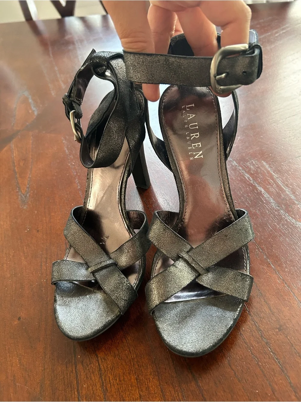 Ralph Lauren Shimmery Black Strappy High Heel Sandals size 6